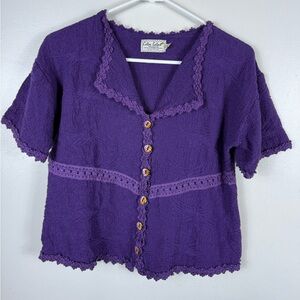 Vintage‎ Cotton Salsa Cardigan Sweater Womens XL 100% Cotton Peru Purple Cropped